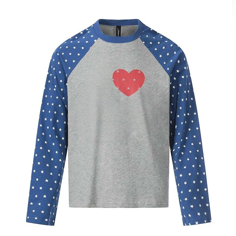 Color-Block Blue & Gray Star-Print Long-Sleeve