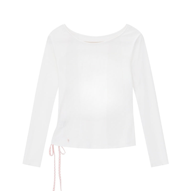 Slim White Cotton Long-Sleeve Top