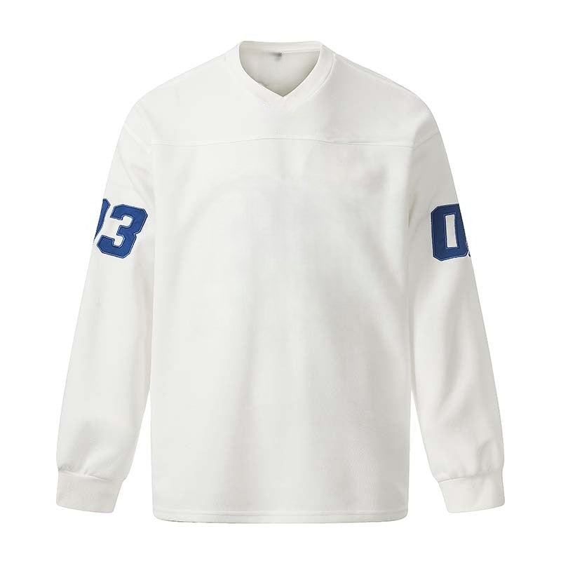 Sporty V-Neck Long-Sleeve with Numeric Print